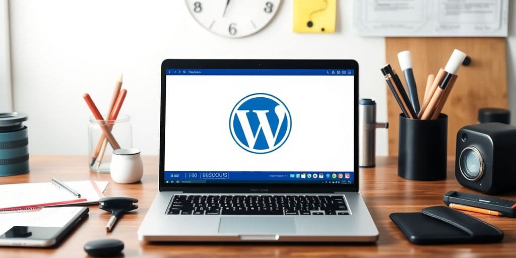 Imagem de um espaço de trabalho com laptop.