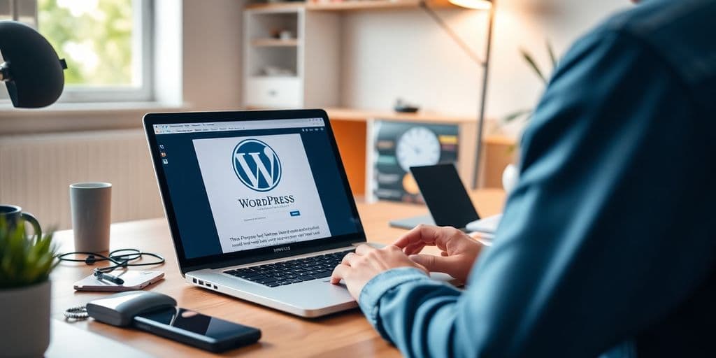 Pessoa a instalar o WordPress num computador portátil.
