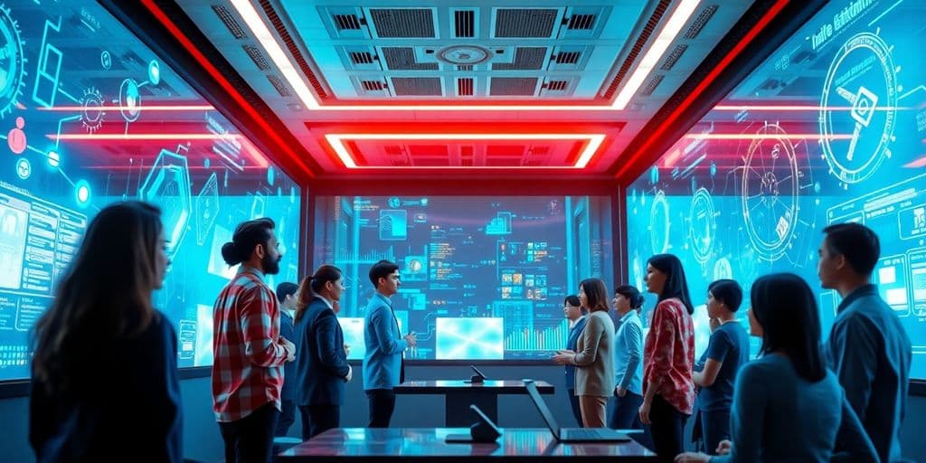 Grupo diverso de pessoas a treinar inteligência artificial.