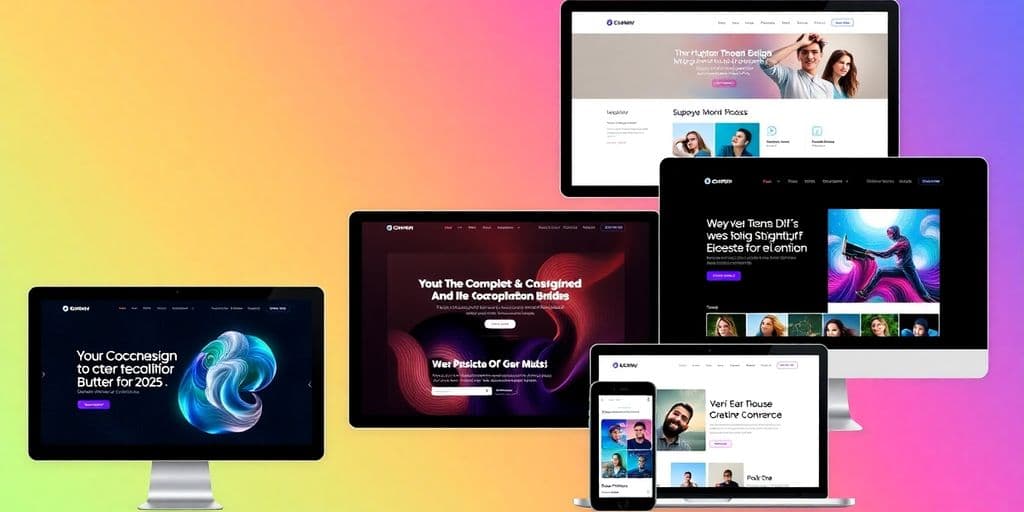 Cinco modelos de sites em dispositivos diversos.